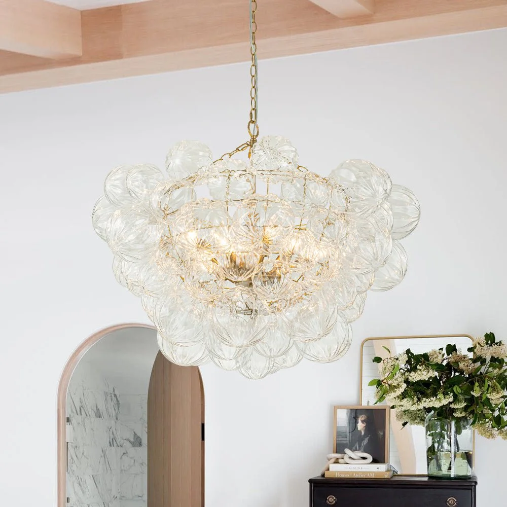 BrassDecorativePatternGlassGlobeClusterChandelier_13