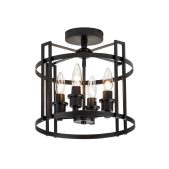 Ceiling Light-Black Lantern Drum Semi Flush Mount