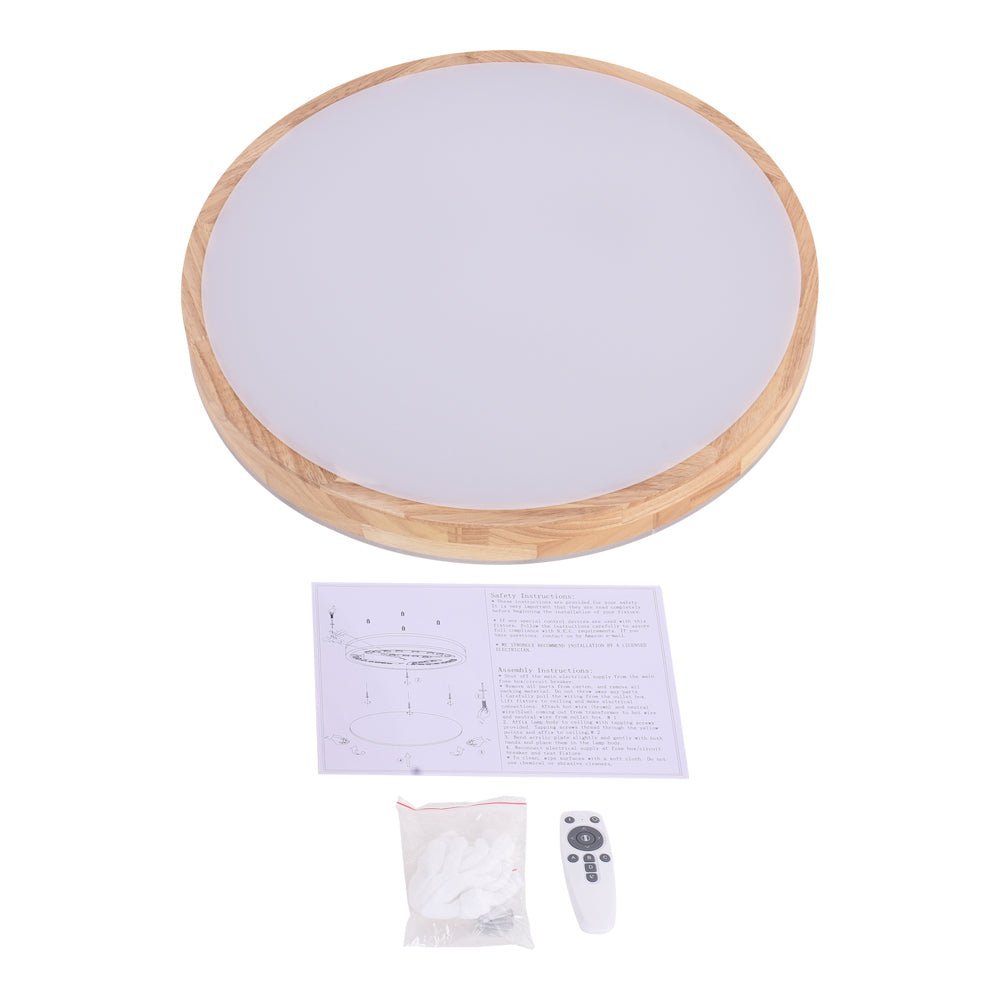 Ceiling Light-Farmhouse Wooden Round LED Ceiling Light