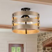 Ceiling Light-Faux Wood Drum Semi Flush Mount