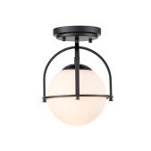 Ceiling Light-Mid-century 1-Light Opal Glass Globe Semi-Flush Mount