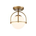 Ceiling Light-Mid-century 1-Light Opal Glass Globe Semi-Flush Mount