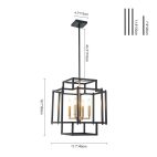 Chandelier-4-Light Vintage Metal Square Cage Pendant Light