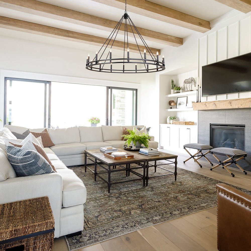 Chandelier-Farmhouse Large Black Metal Wagon Wheel Chandelier