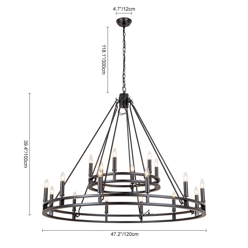 Chandelier-Farmhouse Large Black Metal Wagon Wheel Chandelier