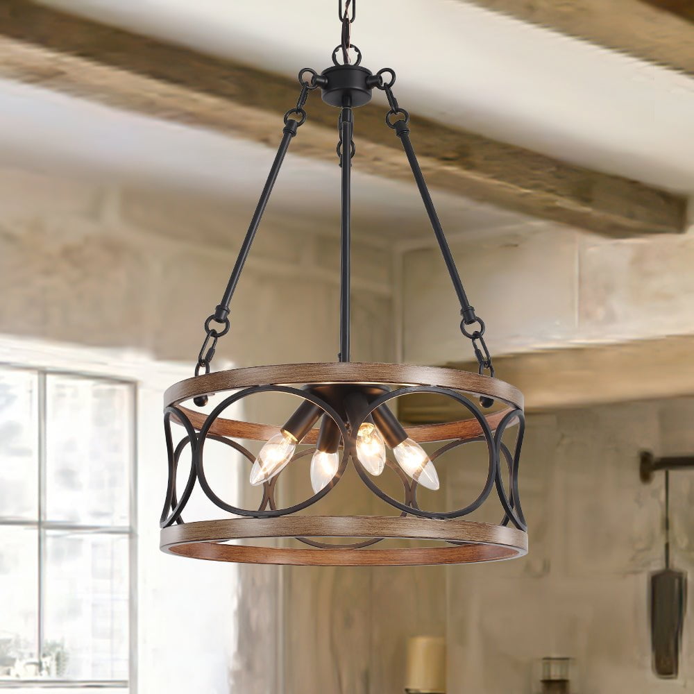 Chandelier-Farmhouse Rustic Drum 4 Light Pendant Light