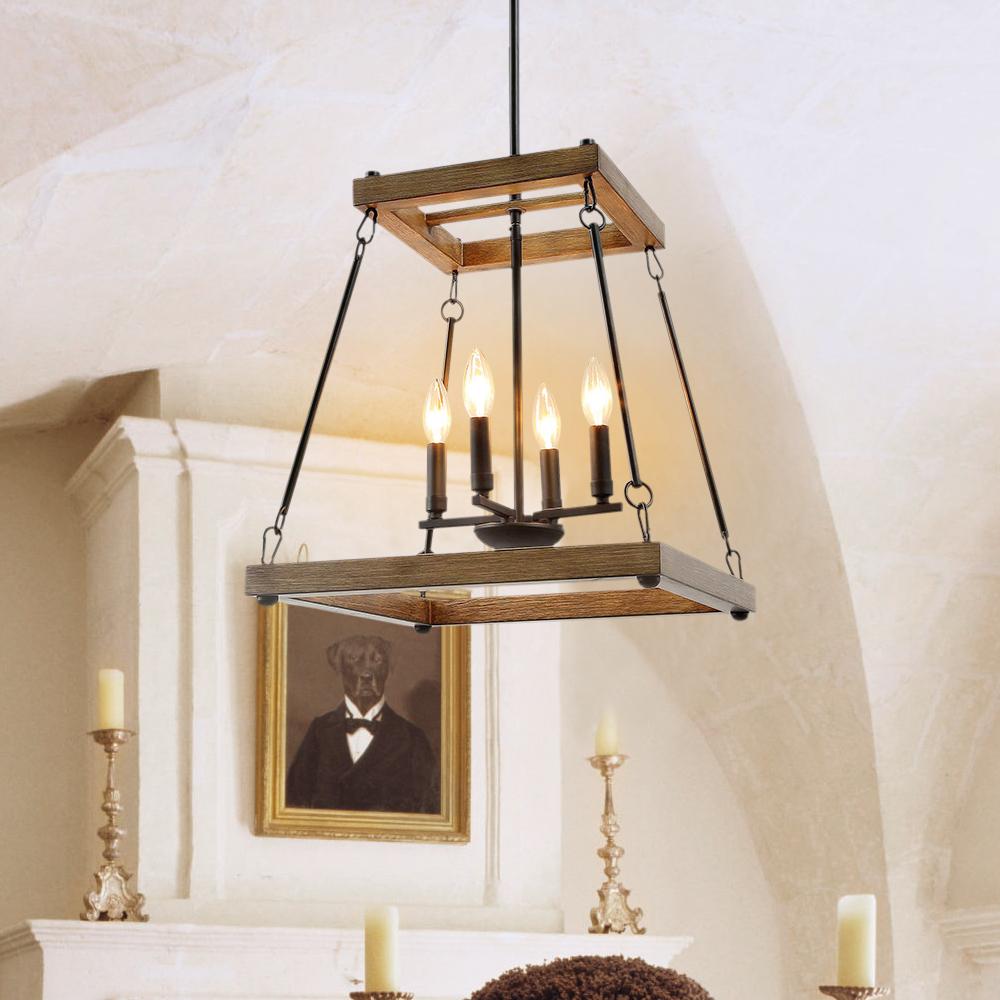 Chandelier-Farmhouse Square Wood Pendant Light