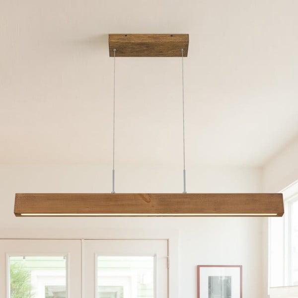 farmstead 1-light led rustic wood linear pendant light for kitchen island