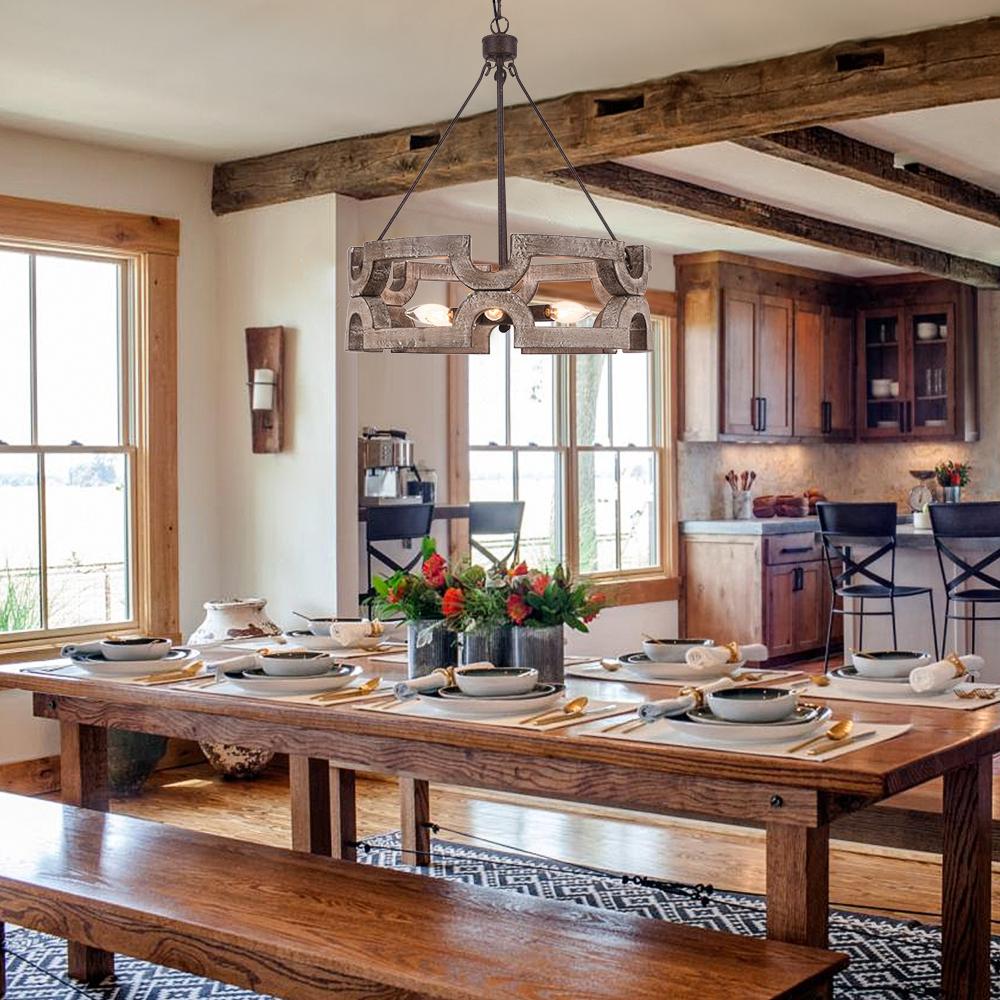 Chandelier-Rustic Wood Drum Pendant Light