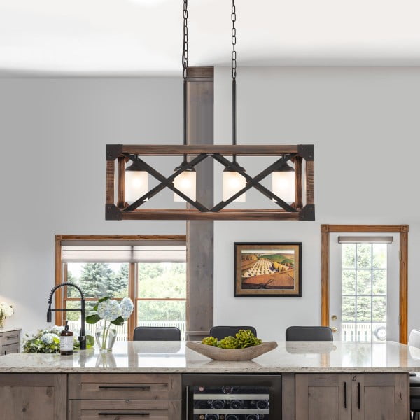 Farmhouse Linear Chandelier Antique Black Metal with Rectangle Chandelier Barnwood Cage