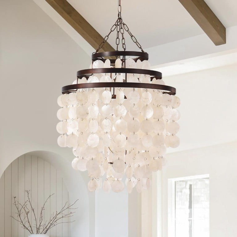 antiquefarm 3-light tiered capiz shell chandelier