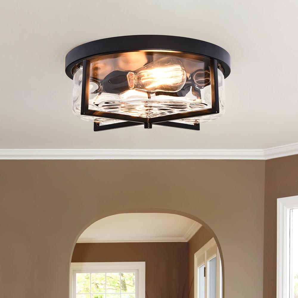 farmhouze-light-hammered-glass-metal-black-flush-mount-ceiling-light-813078