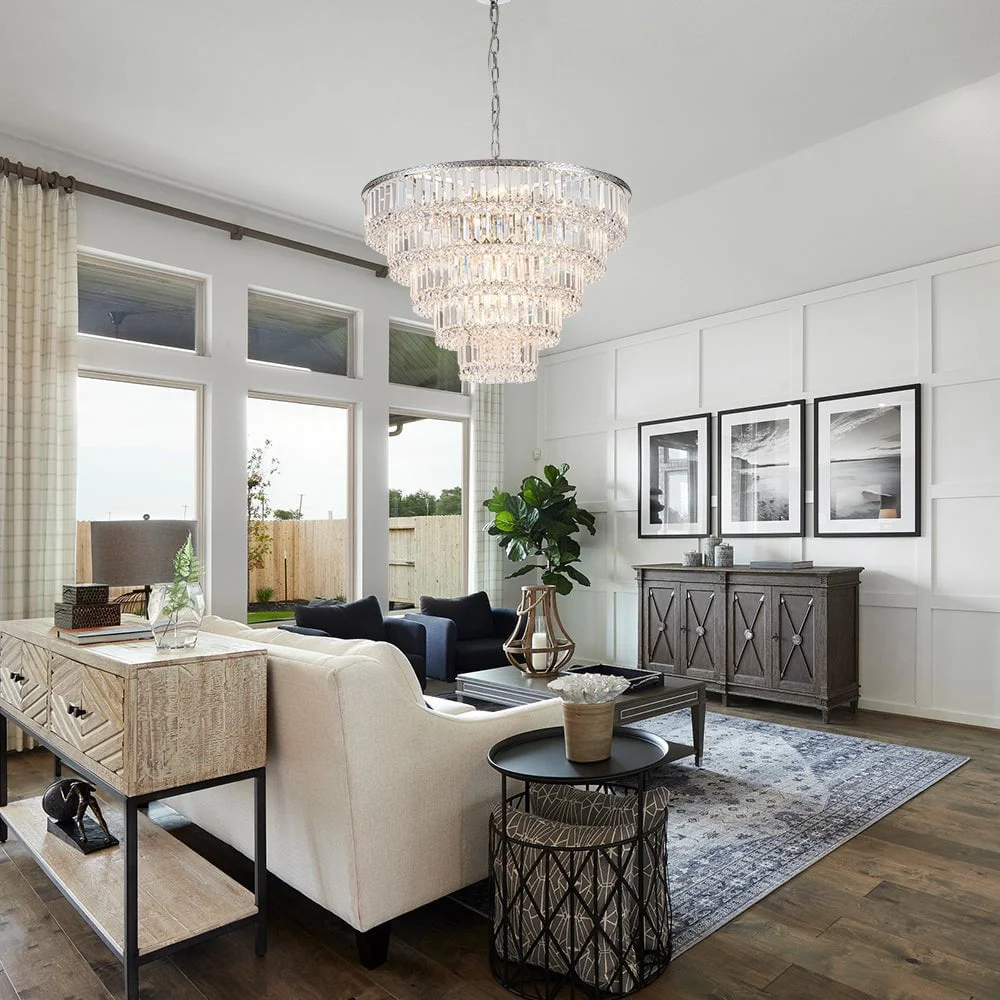 crystal chrome farmhouse chandelier for living room