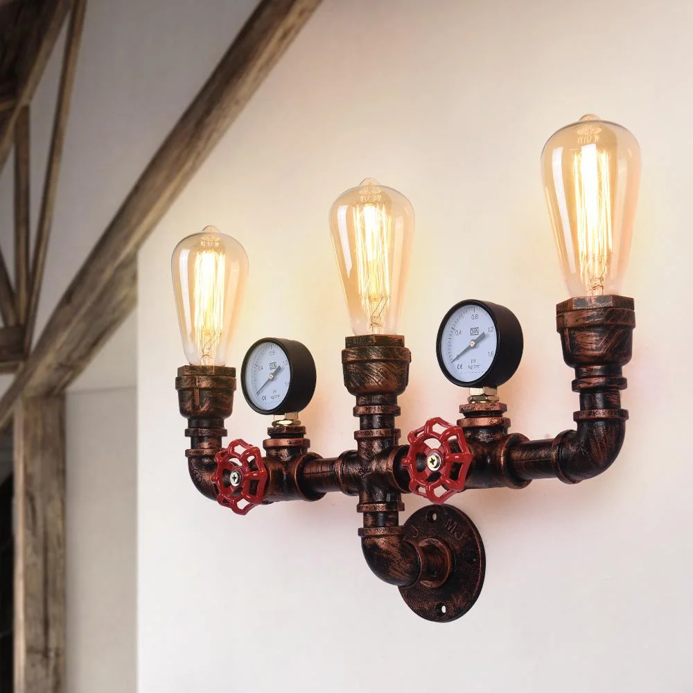 Antiquefarm Industrial 3-Light Steampunk Iron Pipe Wall Sconce Steampunk Iron Pipe Wall Sconce